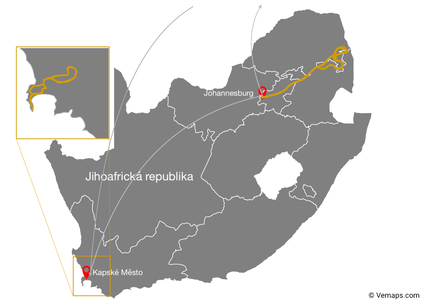 Mapa Jihoafrické republiky, safari v Cape Town