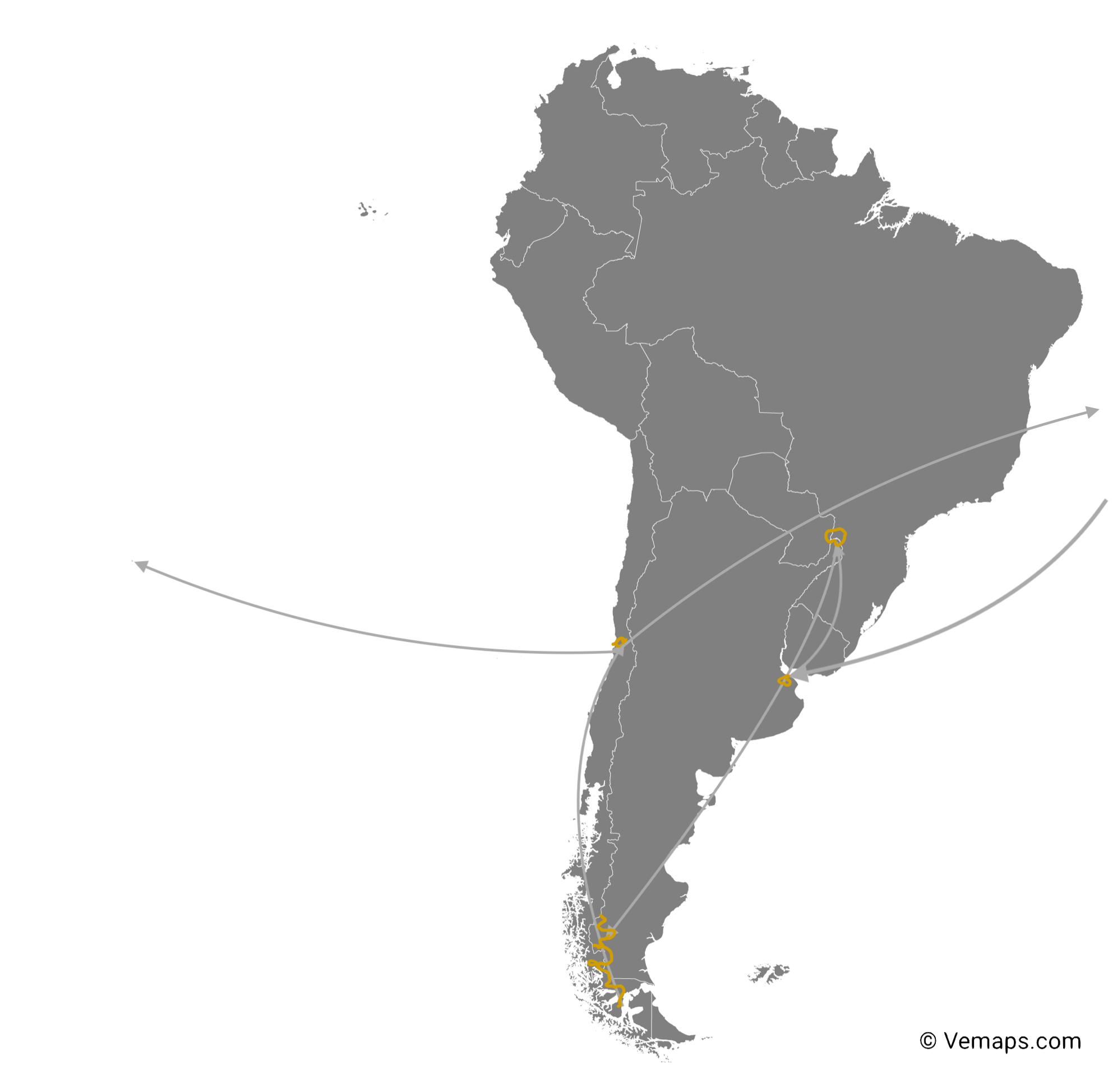 vyznačená cesta Argentina, Brazilie, Chile